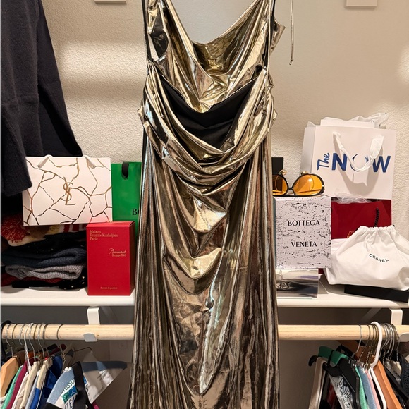 JLUXLABEL Heart Of Gold Metallic Gold Cowl-Neck Maxi Dress NWT - Picture 8 of 11